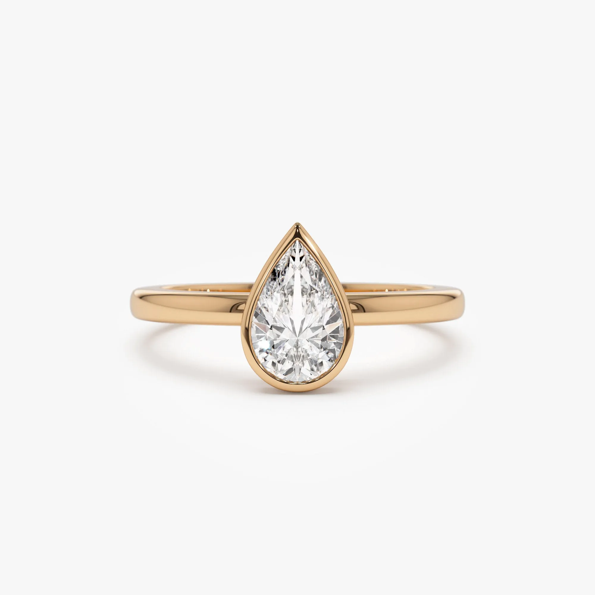 0.75 - 1.50 ctw 14k Bezel Setting Pear Shaped Lab Grown Diamond Engagement Ring - Arianna