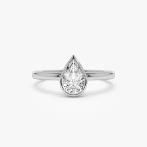0.75 - 1.50 ctw 14k Bezel Setting Pear Shaped Lab Grown Diamond Engagement Ring - Arianna