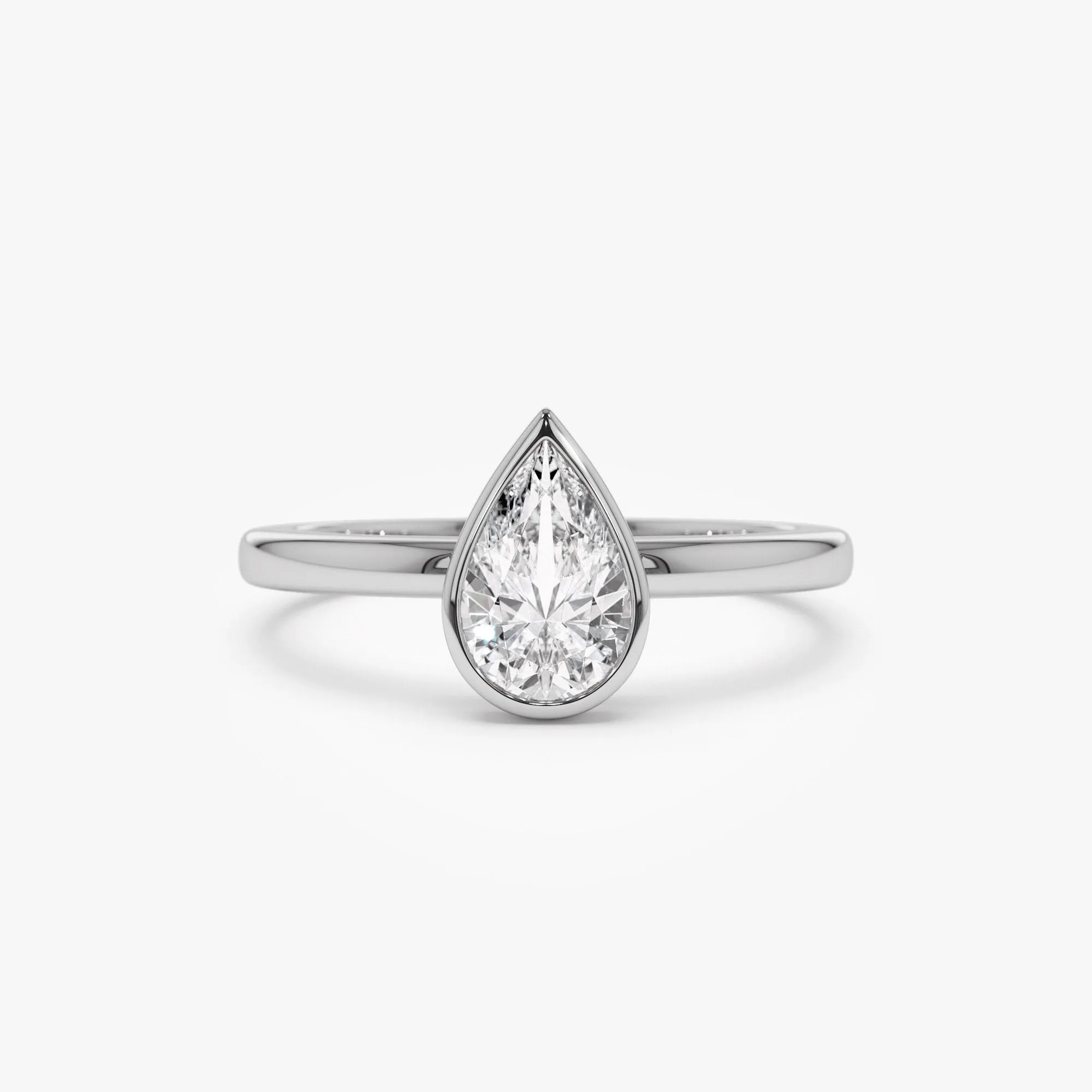 0.75 - 1.50 ctw 14k Bezel Setting Pear Shaped Lab Grown Diamond Engagement Ring - Arianna