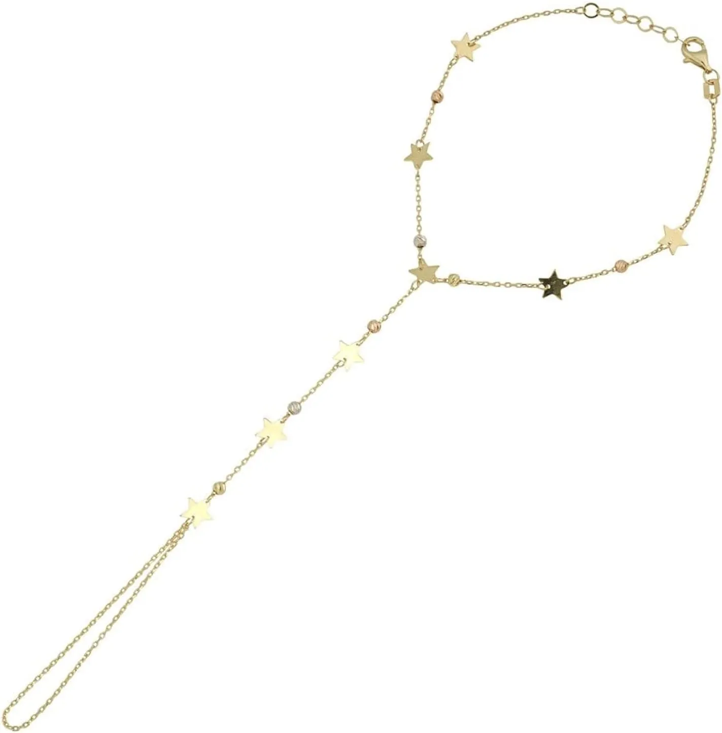 100% 14k Real Gold Bracelet Ring Hand Chain - Adjustable Finger Chain Bracelet Gold | Dainty Charm Hand Jewelry for Women | Birthday Gifts for Women | 7'' to 8''