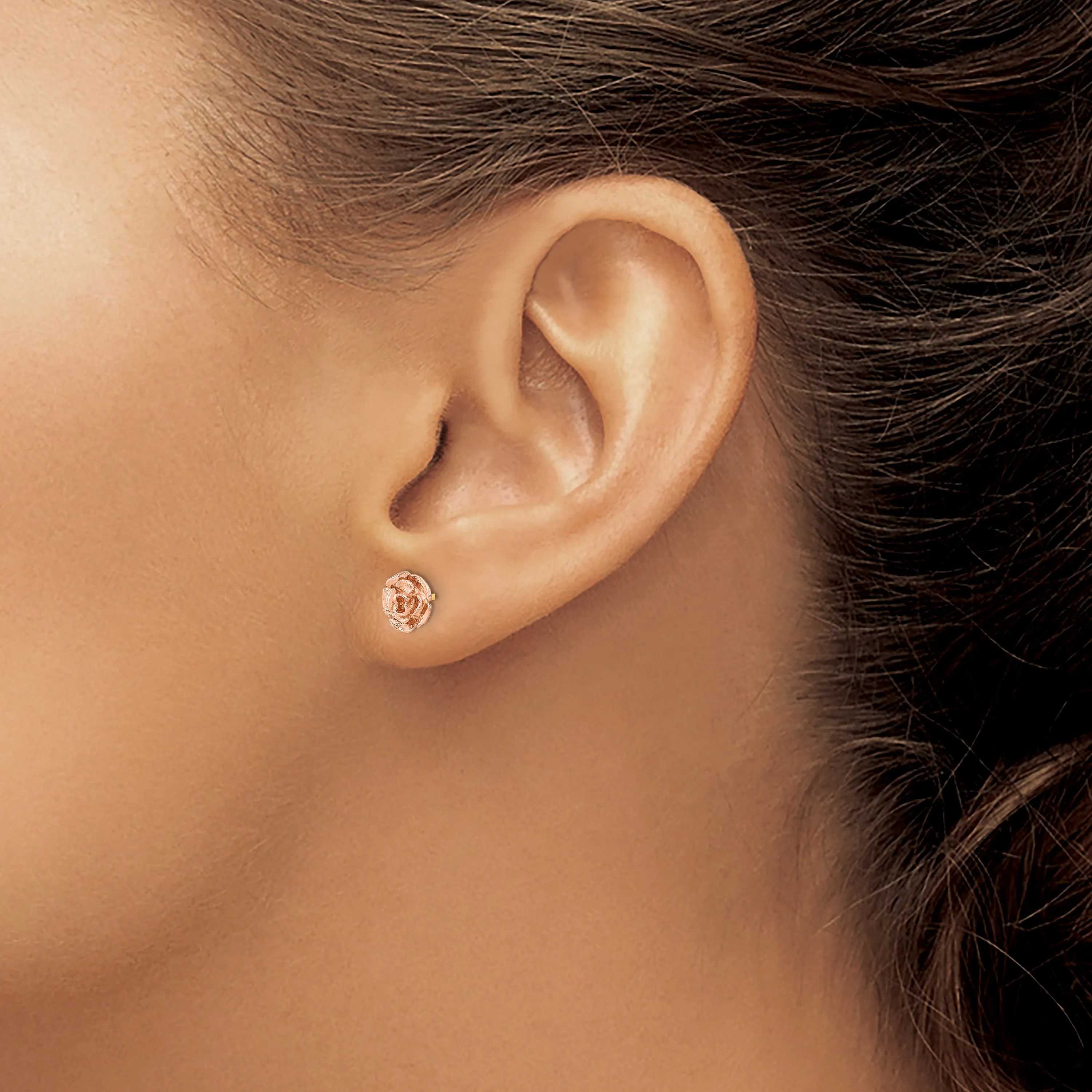 10K Two-Tone Black Hills Gold Rose Earrings with Polished Finish