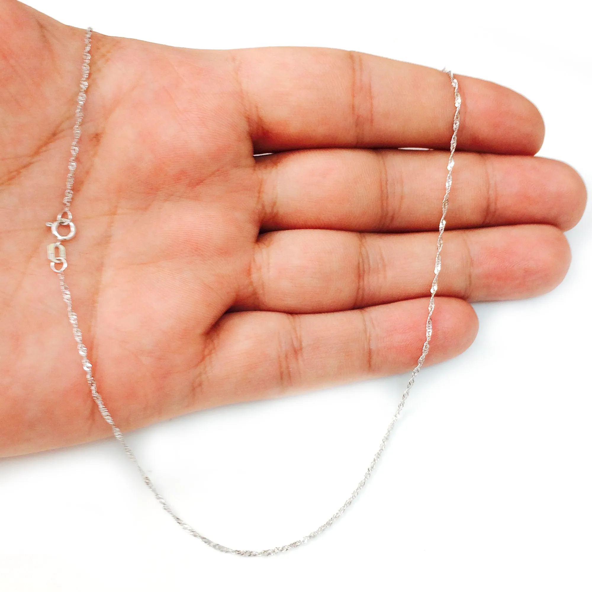 10k White Gold Singapore Chain Necklace, 1.0mm