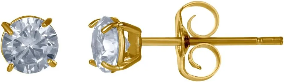 10k Yellow Gold Unisex CZ Simulated Diamond Round Stud Earrings 4x4mm Wide-Stud Earring for Women