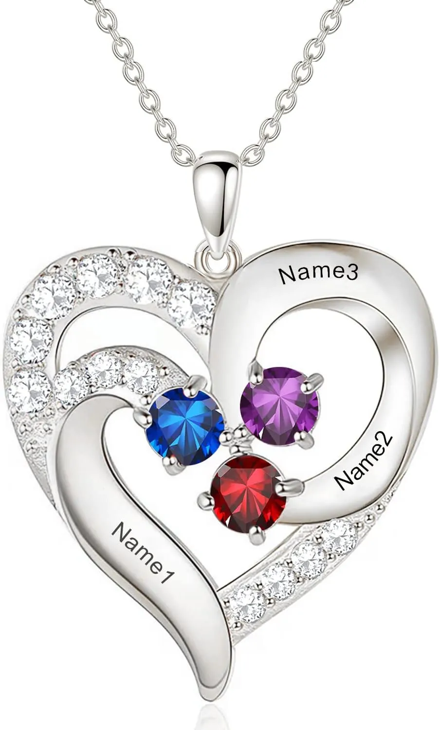 10K/14K/18K Solid Gold Personalized Mom Necklace with Birthstone Customized Name Heart Necklace Personalized Birthstone Gifts for Mom,Women