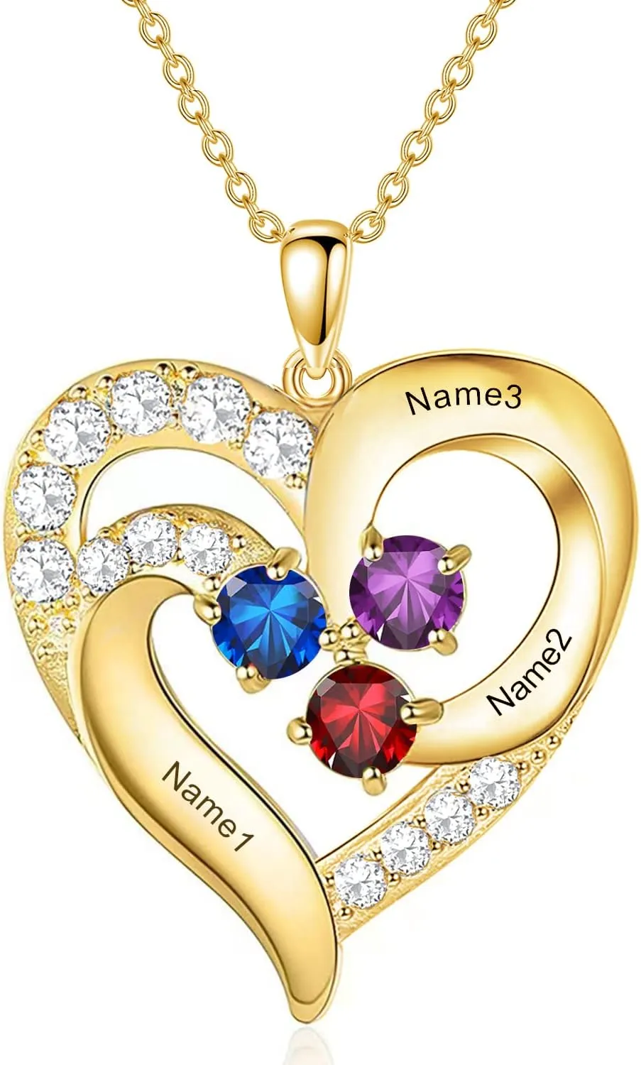 10K/14K/18K Solid Gold Personalized Mom Necklace with Birthstone Customized Name Heart Necklace Personalized Birthstone Gifts for Mom,Women