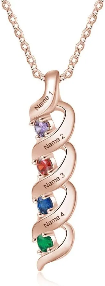 10K/14K/18K Solid Gold Personalized Mothers Name Necklace with 1-5 Simulated Birthstones Custom Name Pendant Necklace Personalized Birthstone Gifts for Mom