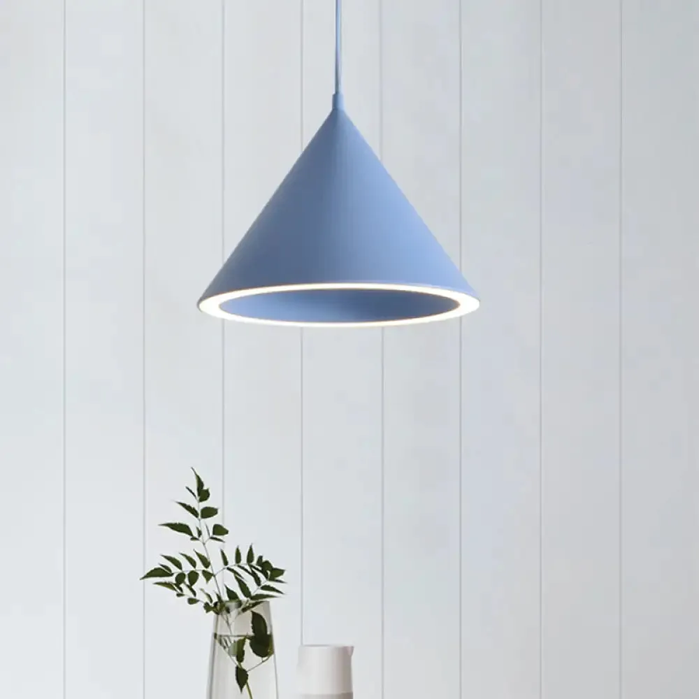 10"/12.5" Diameter 1 Light Conical Hanging Lamp Nordic Stylish Black/Blue Metal Pendant Light over Table