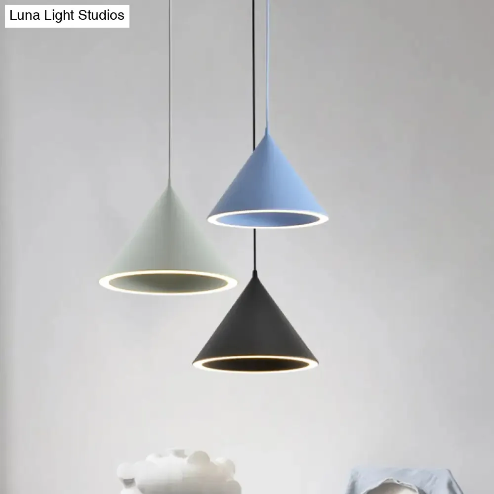 10"/12.5" Diameter 1 Light Conical Hanging Lamp Nordic Stylish Black/Blue Metal Pendant Light over Table