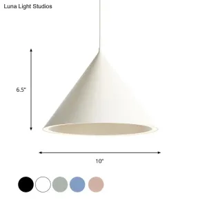 10"/12.5" Diameter 1 Light Conical Hanging Lamp Nordic Stylish Black/Blue Metal Pendant Light over Table
