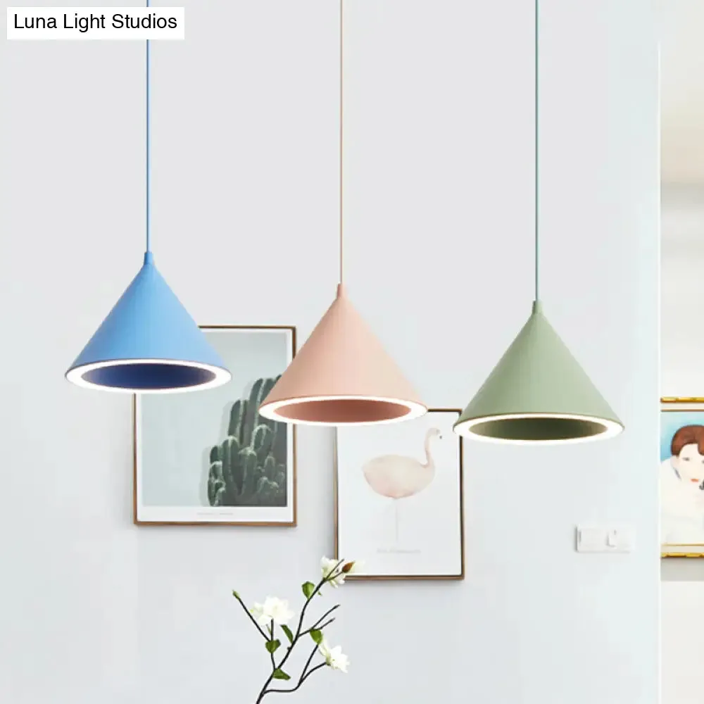 10"/12.5" Diameter 1 Light Conical Hanging Lamp Nordic Stylish Black/Blue Metal Pendant Light over Table