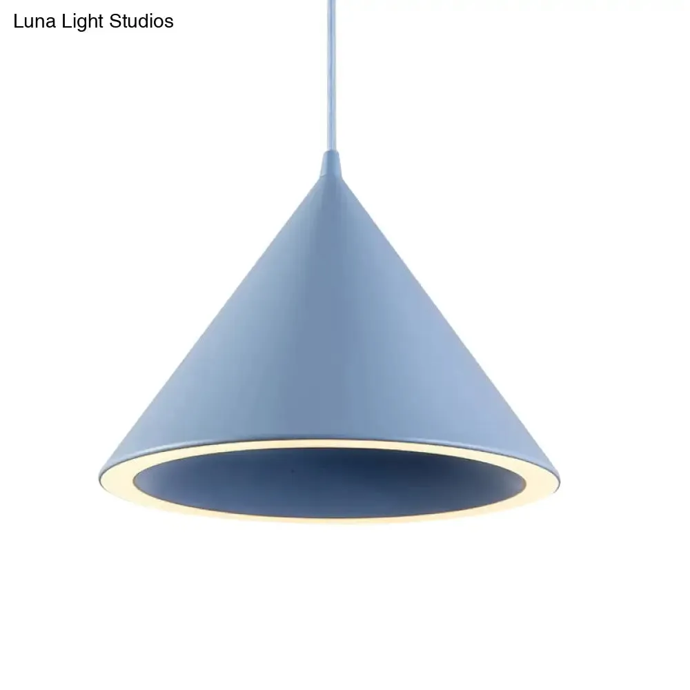 10"/12.5" Diameter 1 Light Conical Hanging Lamp Nordic Stylish Black/Blue Metal Pendant Light over Table