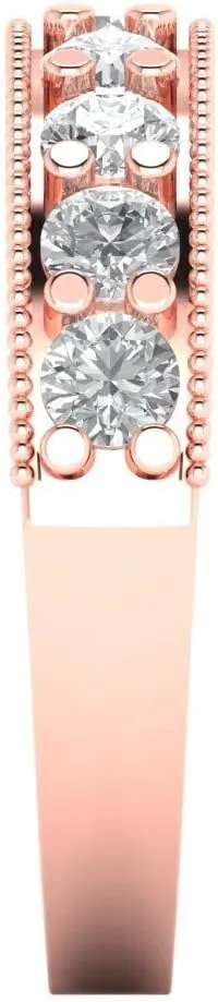 1.1 ct Classic Round Cut Wedding Bridal Engagement Clear Zircon Solid 18K Rose Gold Anniversary Band