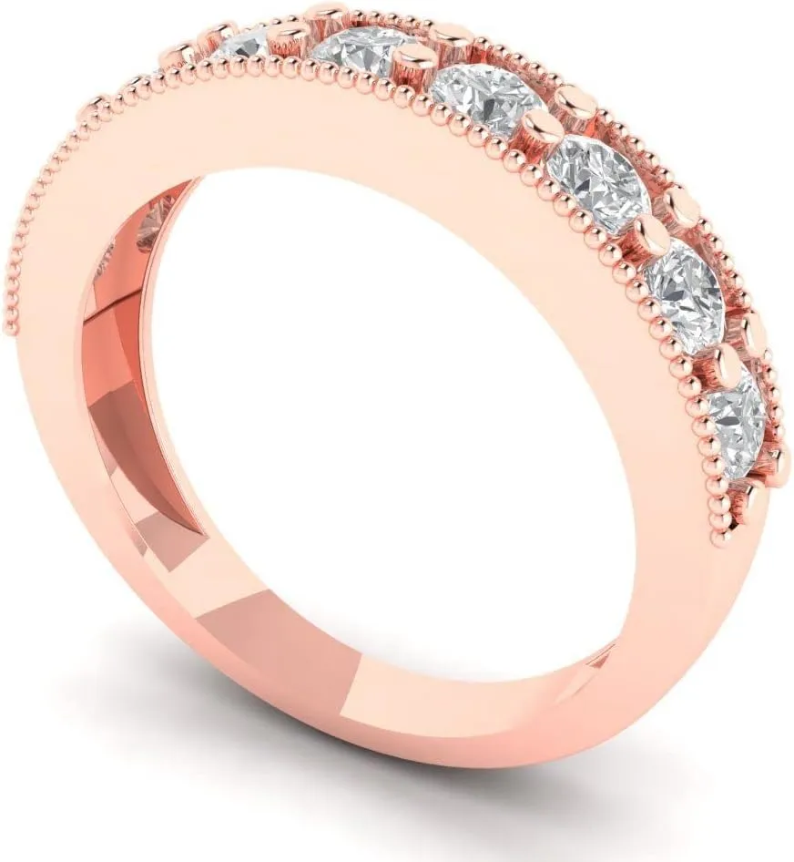 1.1 ct Classic Round Cut Wedding Bridal Engagement Clear Zircon Solid 18K Rose Gold Anniversary Band