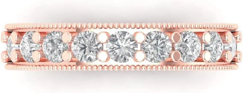 1.1 ct Classic Round Cut Wedding Bridal Engagement Clear Zircon Solid 18K Rose Gold Anniversary Band