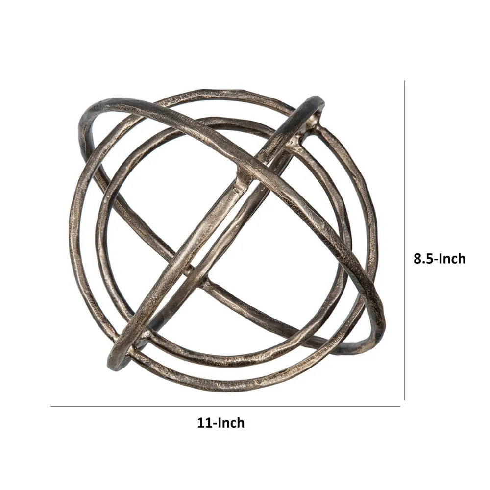 11 Inch Decorative Armillary Sphere with Overlapping Rings, Bronze Aluminum By Casagear Home