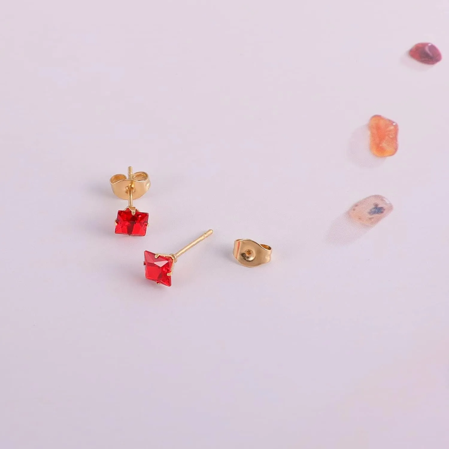 12 Pairs 18K Gold Plated Surgical Stainless Steel Stud Earrings, Star Heart Square Stud Earring for Women, Cubic Zirconia Birthstone Stud Earrings Set