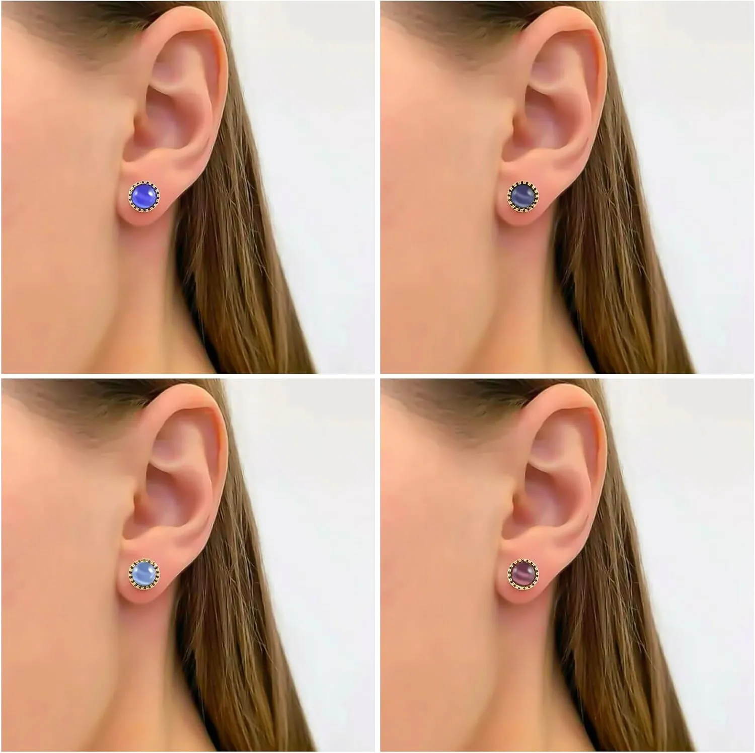 12 Pairs Surgical Stainless Steel Cat's Eye Stone Stud Earrings, 18K Gold Plated Multicolor Gemstone Stud Earrings Set for Women