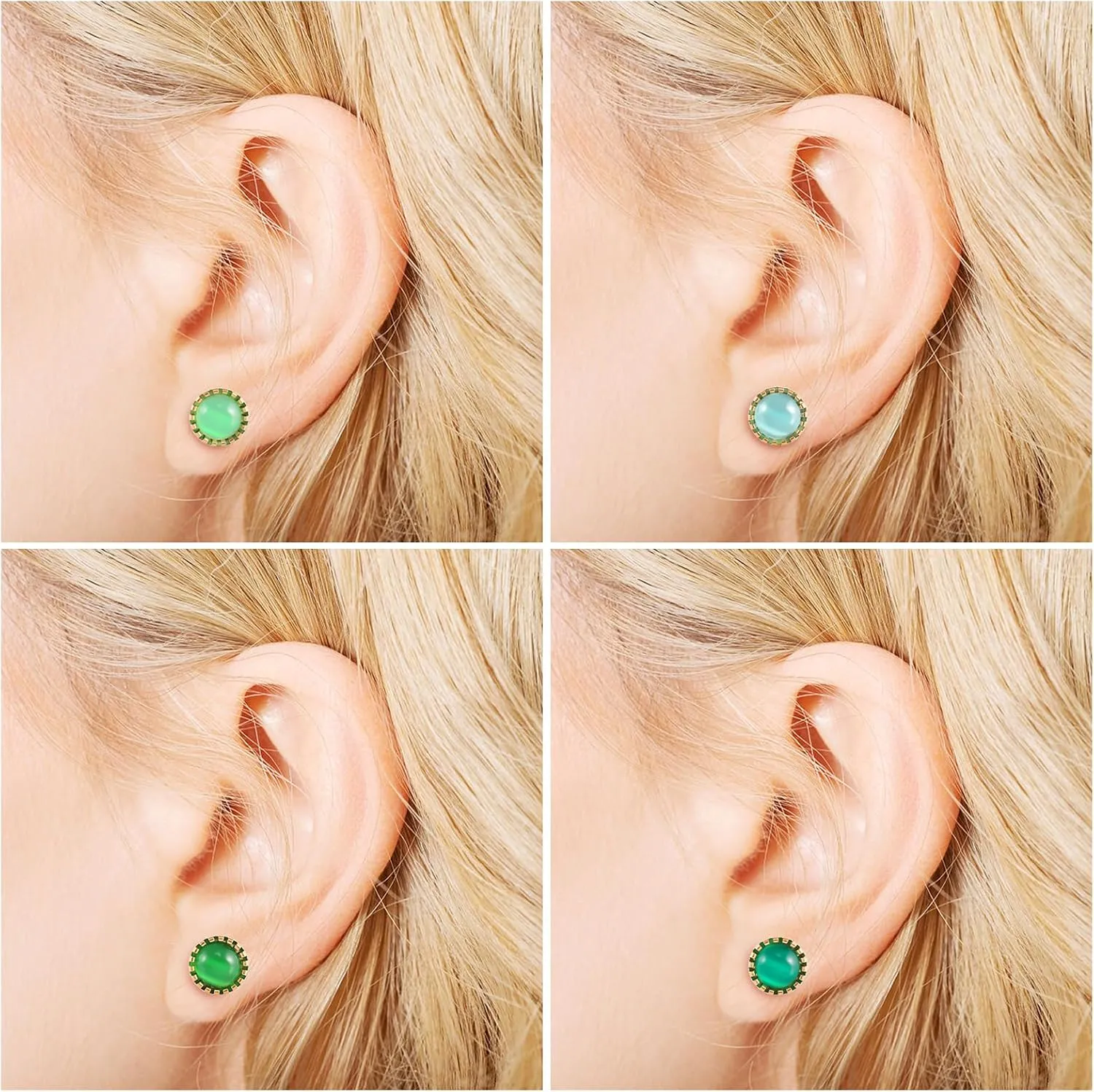12 Pairs Surgical Stainless Steel Cat's Eye Stone Stud Earrings, 18K Gold Plated Multicolor Gemstone Stud Earrings Set for Women