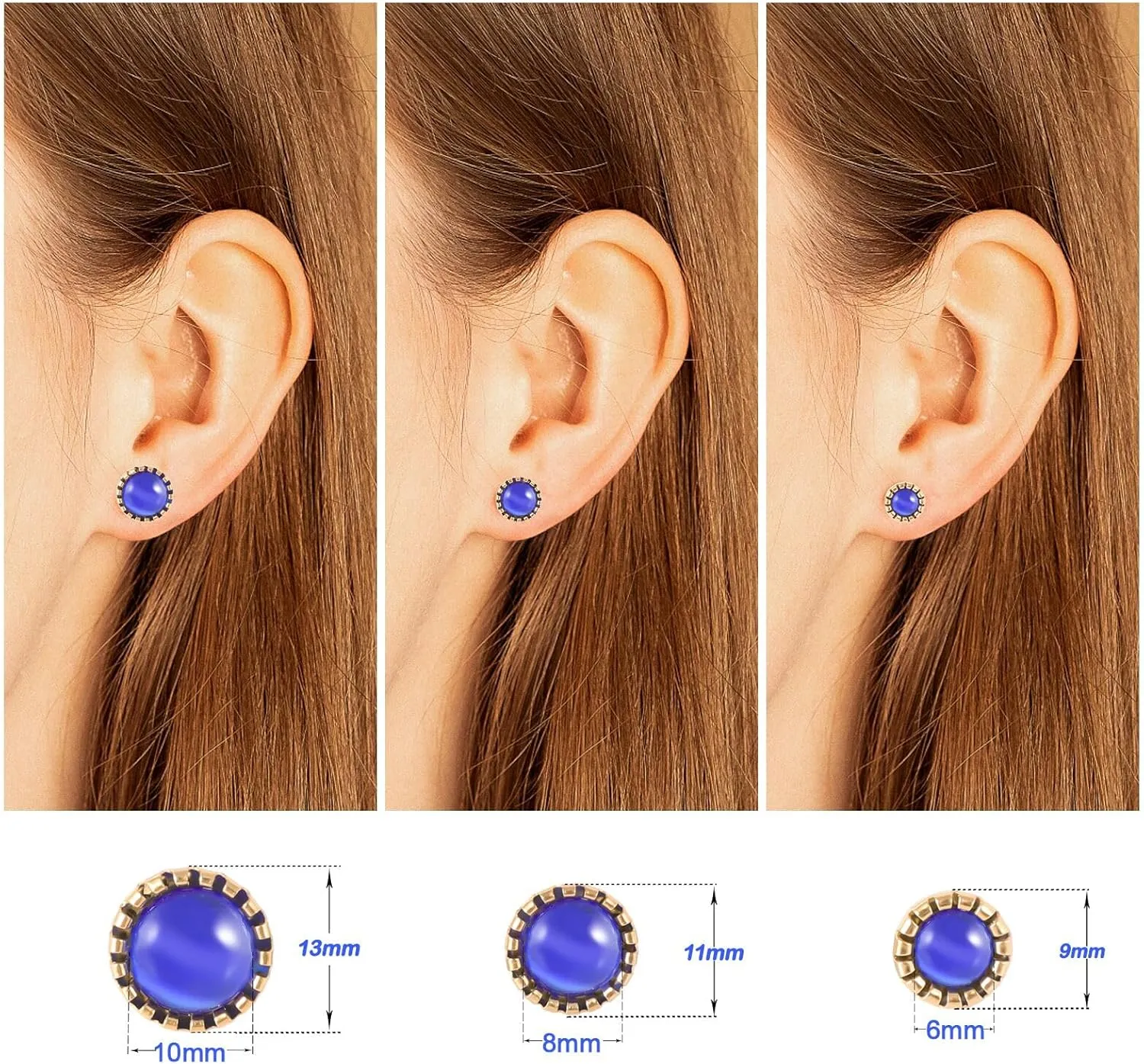 12 Pairs Surgical Stainless Steel Cat's Eye Stone Stud Earrings, 18K Gold Plated Multicolor Gemstone Stud Earrings Set for Women