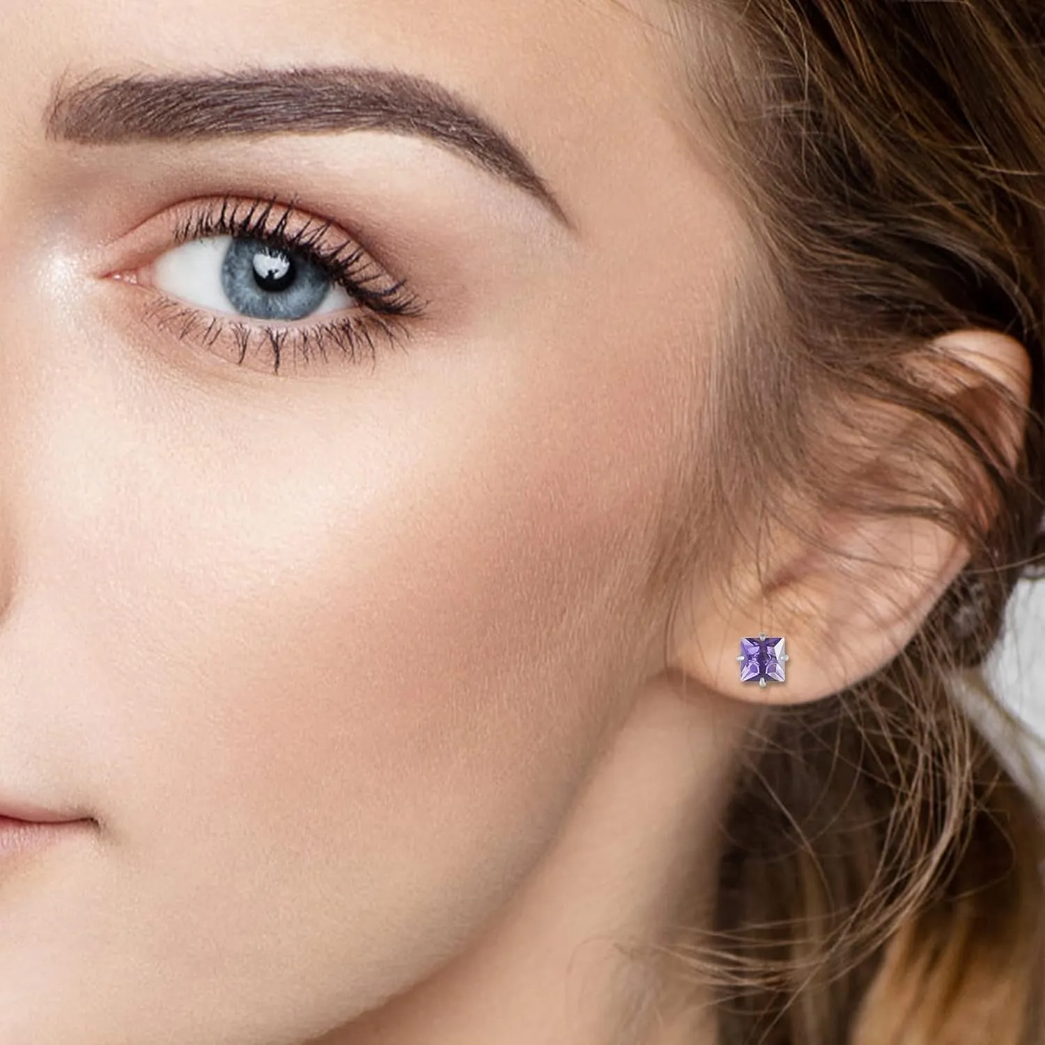 12 Pairs Surgical Stainless Steel Flat Back Screw Back Round Heart Star Square Teardrop Cubic Zirconia Birthstone Stud Earrings Set for Women