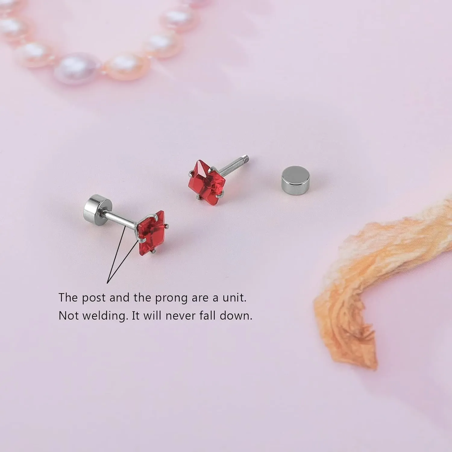 12 Pairs Surgical Stainless Steel Flat Back Screw Back Round Heart Star Square Teardrop Cubic Zirconia Birthstone Stud Earrings Set for Women