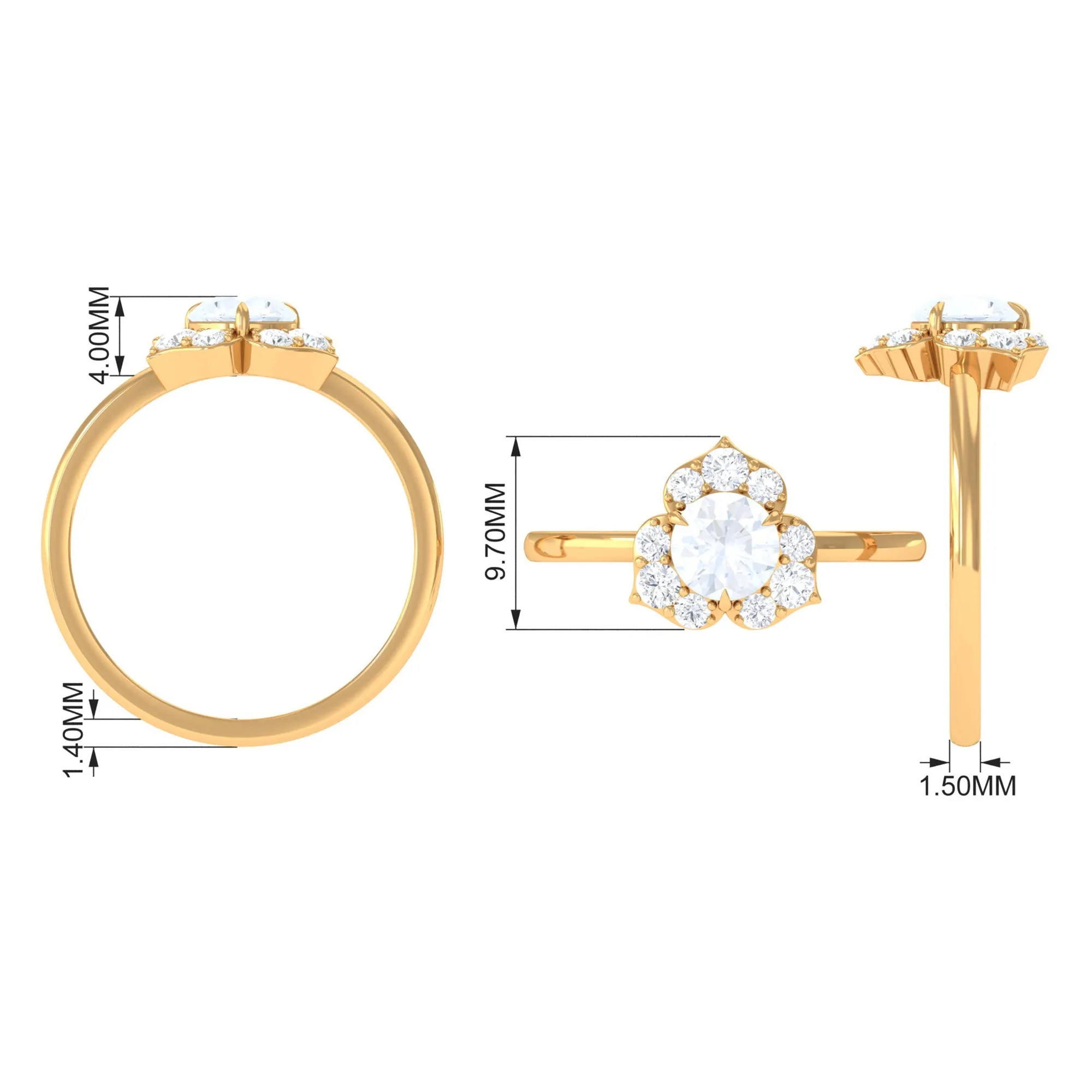 1.25 CT Moonstone and Diamond Floral Engagement Ring