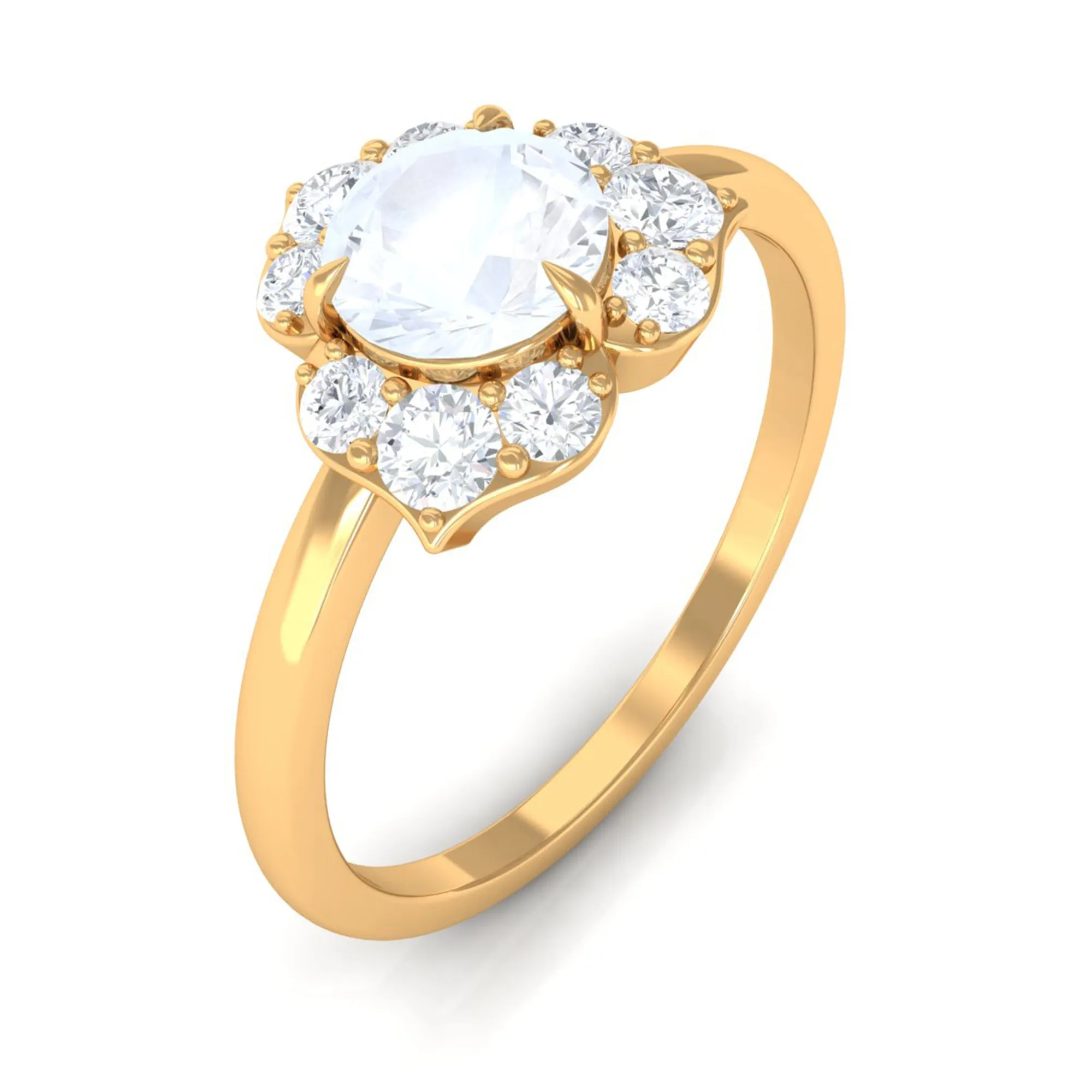 1.25 CT Moonstone and Diamond Floral Engagement Ring