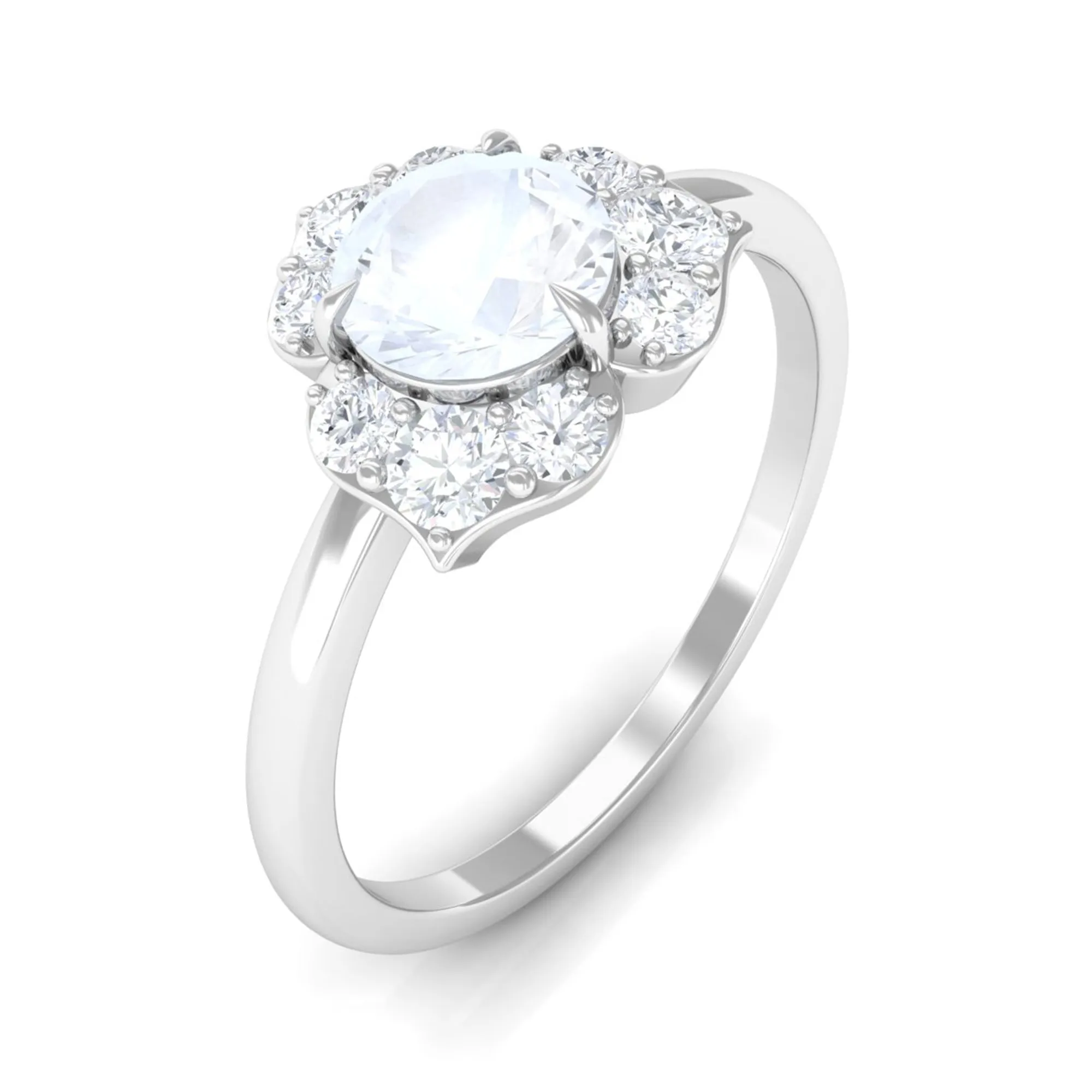 1.25 CT Moonstone and Diamond Floral Engagement Ring