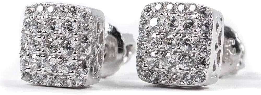 1.35 Ctw Round Diamond Push Back Beautiful Stud Earrings with 14k White Gold Finish 925 Sterling Silver