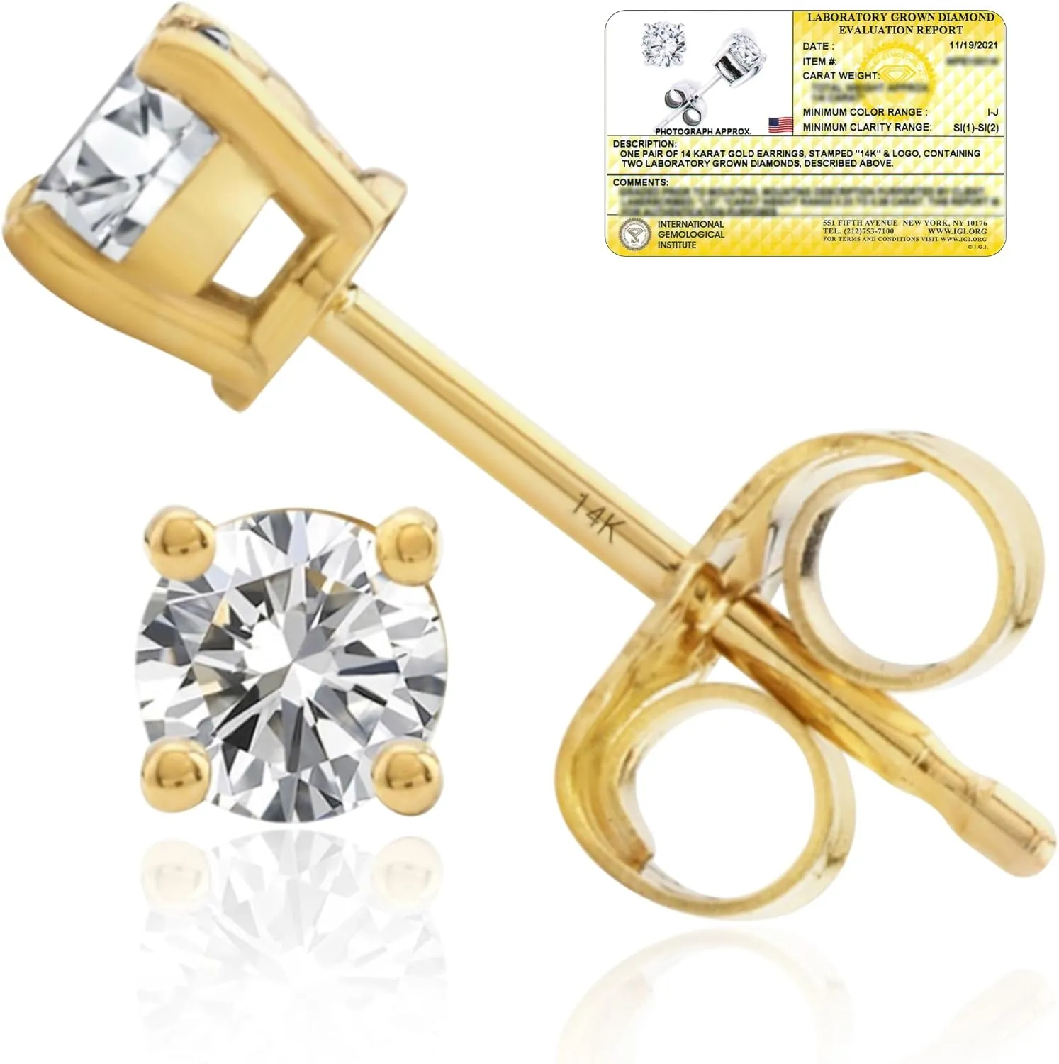 1/4-2 Carat IGI Certified Lab Grown Diamond Stud Earrings | Solitaire Real Diamonds Earring for Women in I-J Color & SI1-SI2 Clarity | 14K Gold Diamond Studs with Secure Backs by MAX   STONE