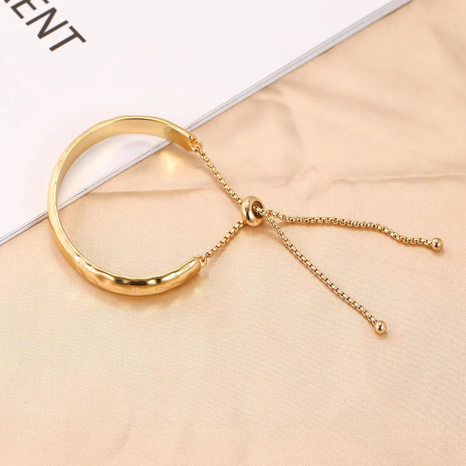 14K Gold Bracelets for Women Adjustable Slider Bracelet Bangle Bracelets for Women Gold Chain Bracelet