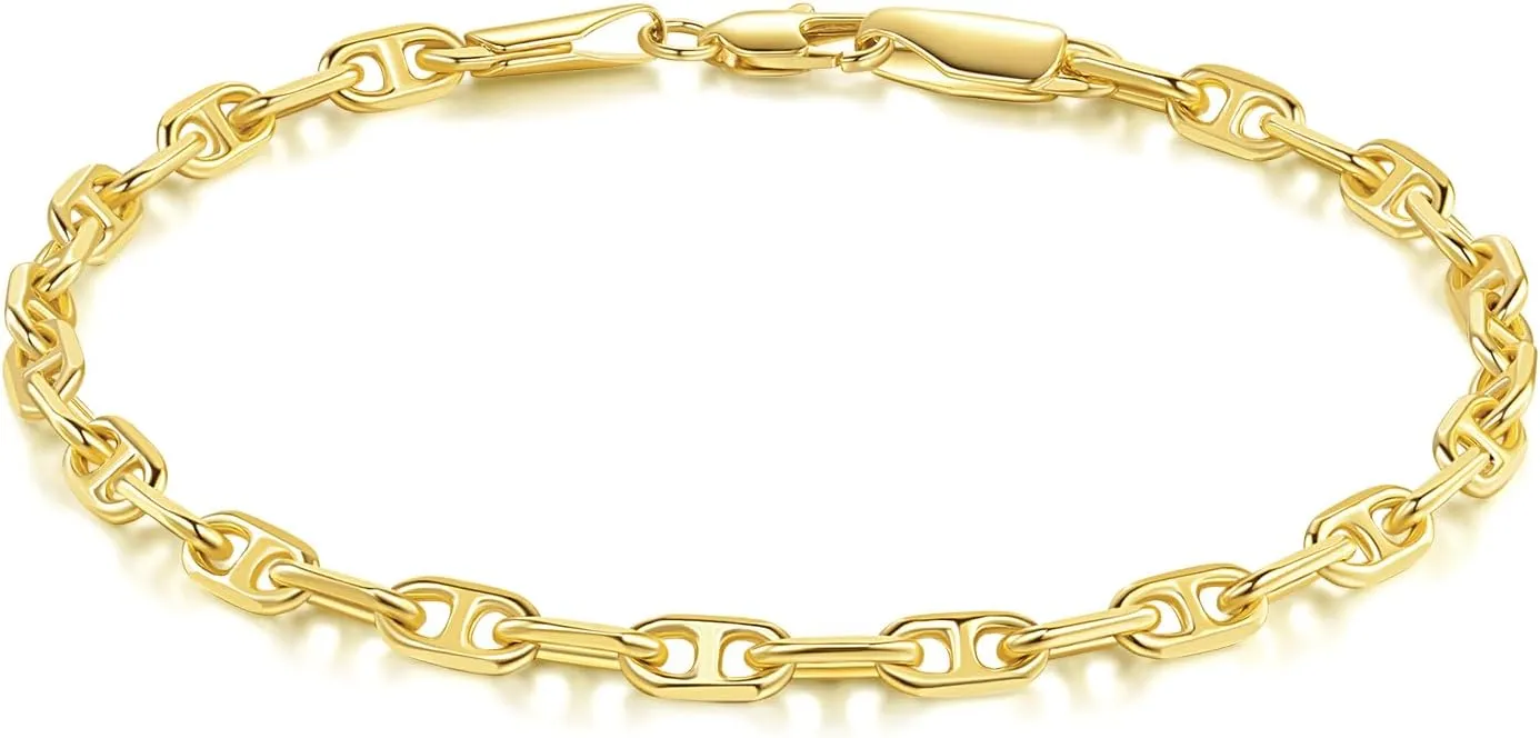14K Gold Bracelets for Women Fine Gold Mariner Chain Bracelet for Women & Mens Bracelet Layering Womens Bracelets Jewelry Presents for Her Him (6.5'' 7'' 7.5'' 8'' 9'') (9)