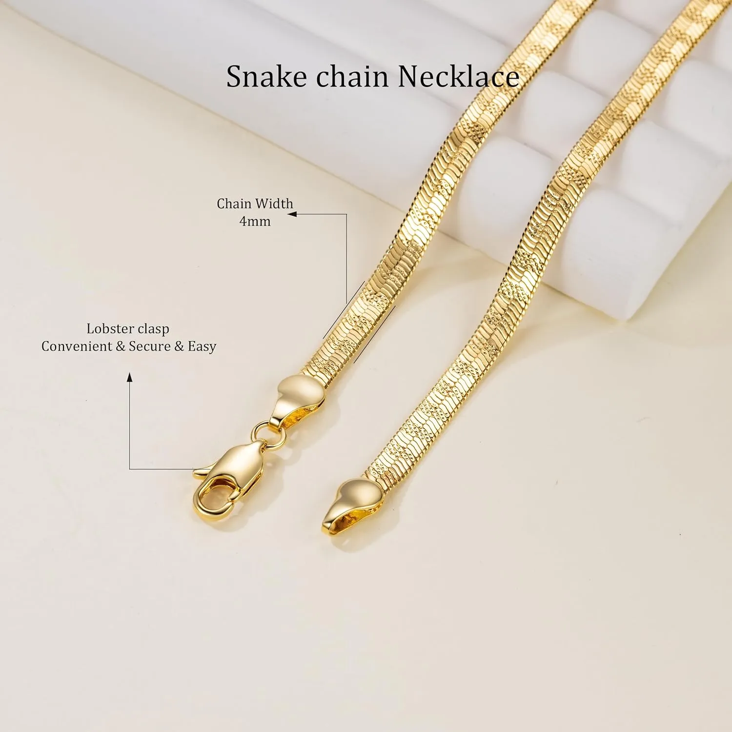 14K Gold Chain for Women 14K Gold Necklaces for Women Trendy Non Tarnish Golden Necklace Mens Golden Chains Necklace Starry Touch, 4mm wide Endless Charm Snake Chain Necklaces 16,18,20,22,24IN