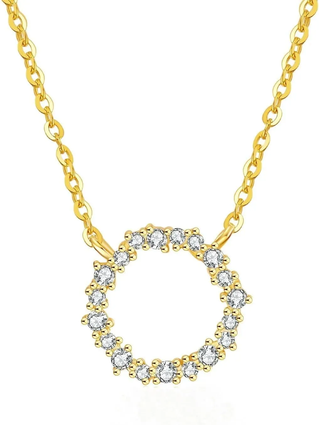 14K Gold Halo Circle Necklace, Interlocking Circles Necklace, Sterling Silver Eternity Circle, Bridesmaids Necklace, Chocker Gift For Her, Birthday Present