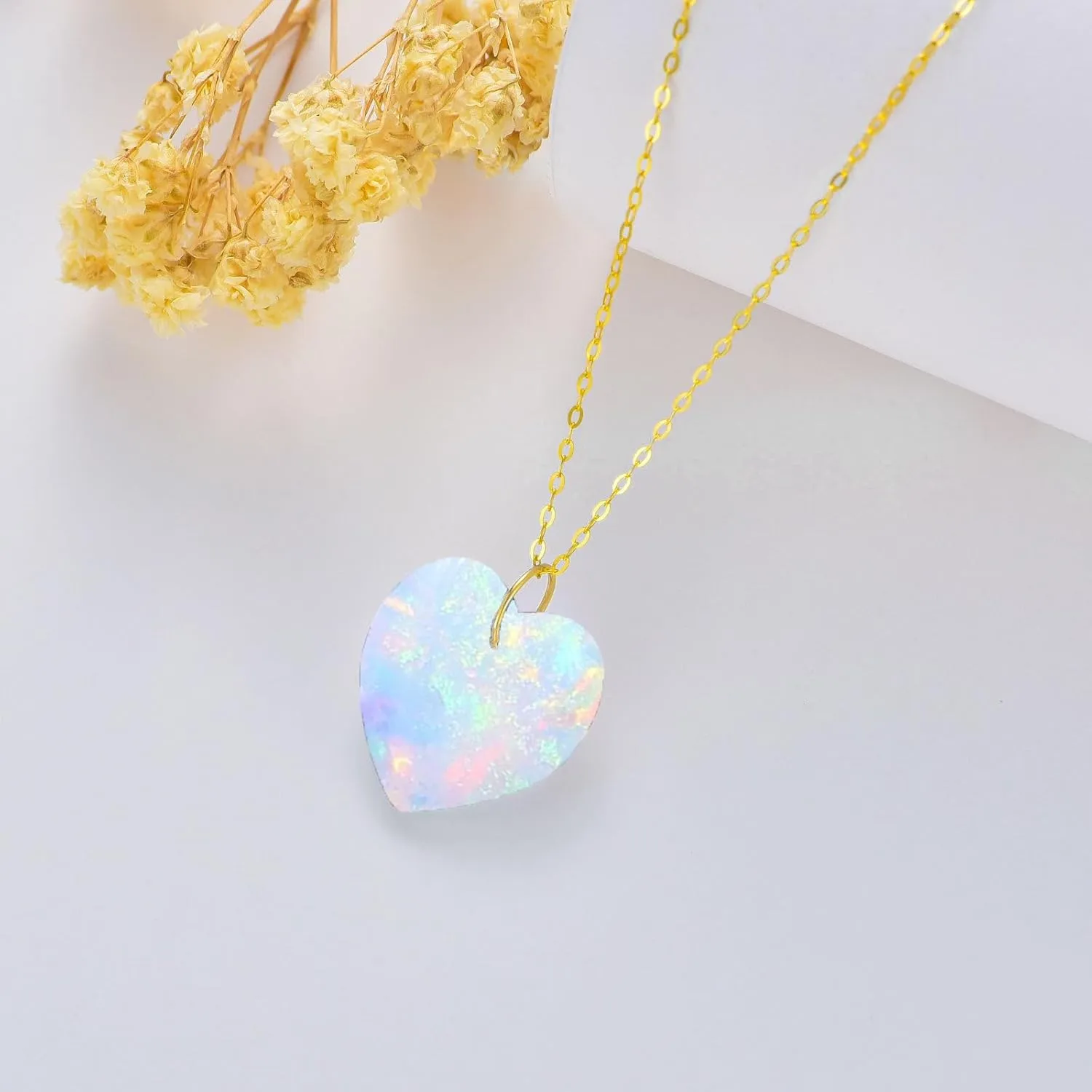 14K Gold Heart Gemstone Birthstone Necklace for Women Solid Gold Love Heart Birthstone Pendant Necklace Annversary Birthday Jewelry Gift for He Mom Wife Mother's Day