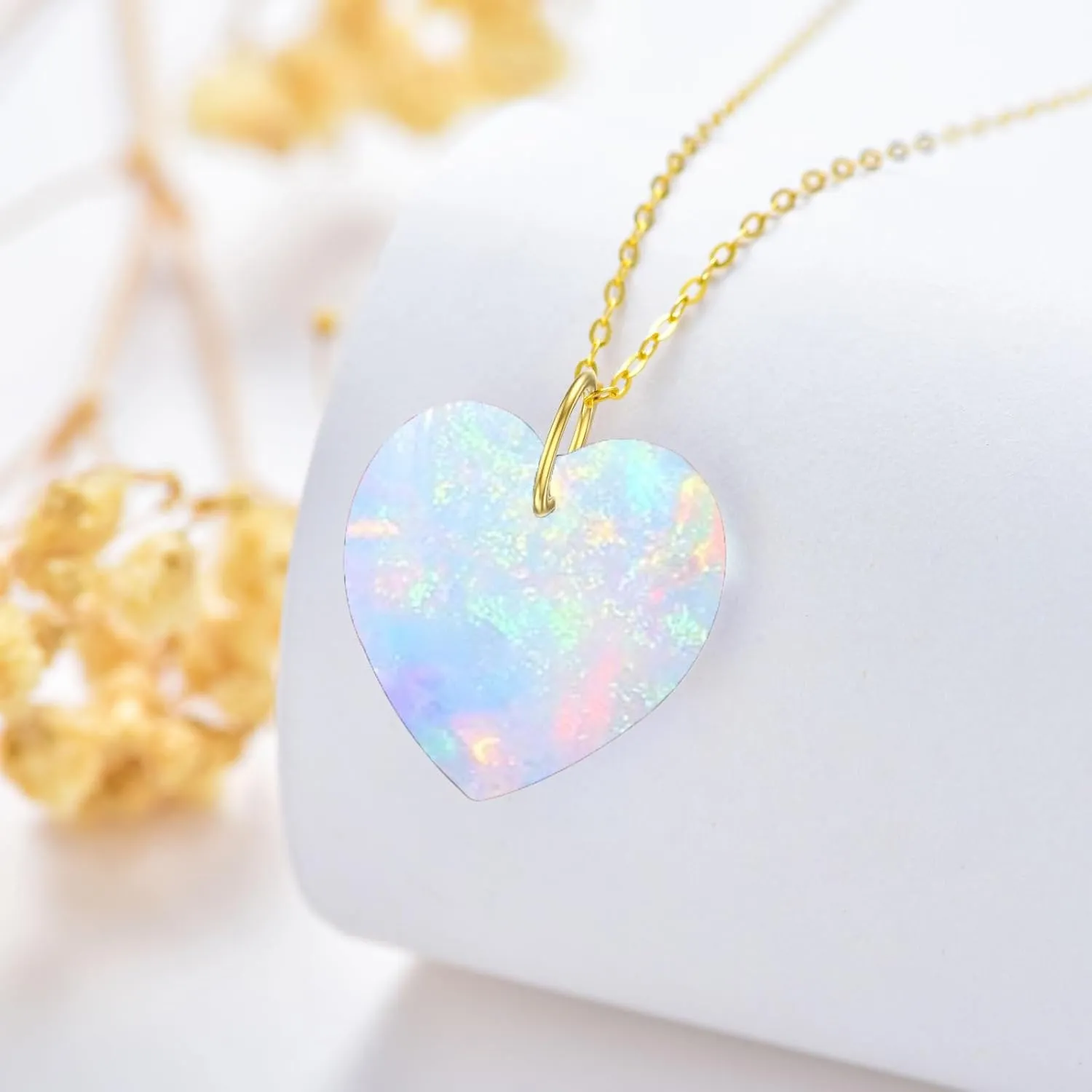 14K Gold Heart Gemstone Birthstone Necklace for Women Solid Gold Love Heart Birthstone Pendant Necklace Annversary Birthday Jewelry Gift for He Mom Wife Mother's Day