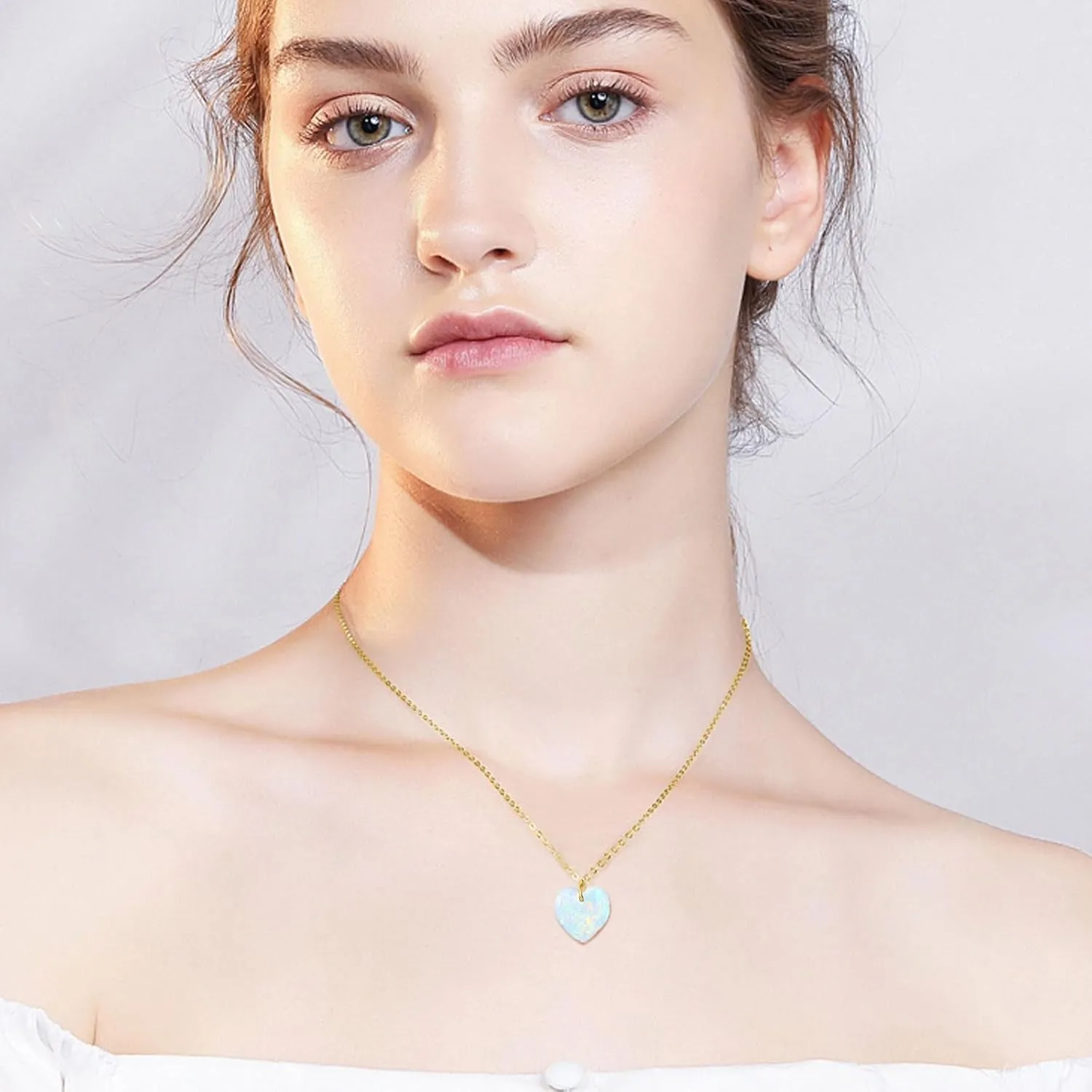 14K Gold Heart Gemstone Birthstone Necklace for Women Solid Gold Love Heart Birthstone Pendant Necklace Annversary Birthday Jewelry Gift for He Mom Wife Mother's Day
