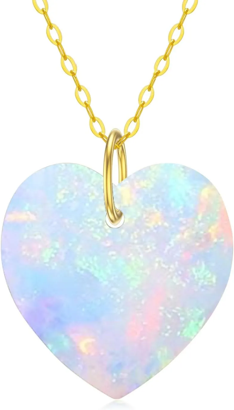 14K Gold Heart Gemstone Birthstone Necklace for Women Solid Gold Love Heart Birthstone Pendant Necklace Annversary Birthday Jewelry Gift for He Mom Wife Mother's Day