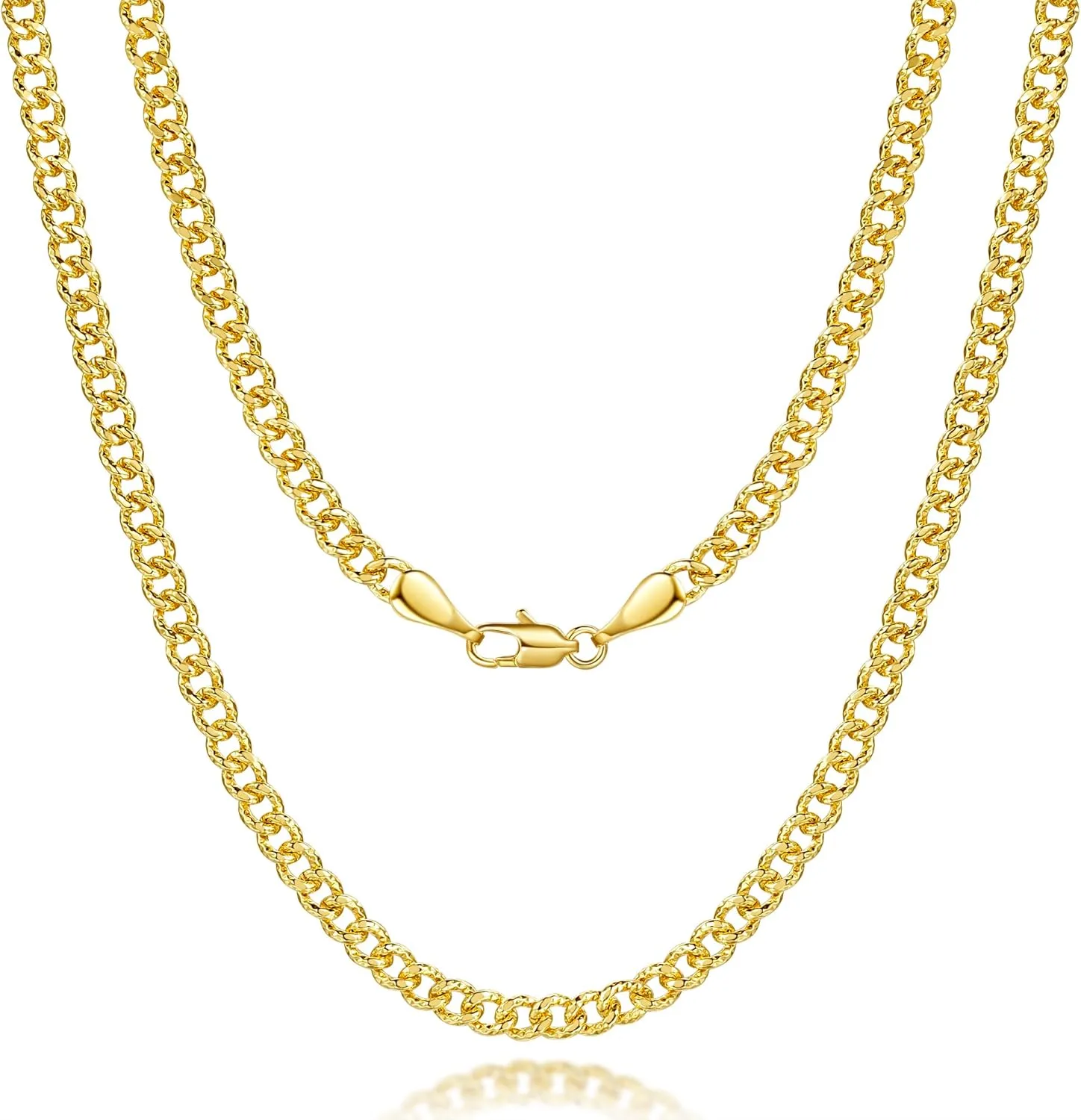 14K Gold Necklace for Women Golden Cuban Link Chain for Mens Necklace Chunky Necklaces for Women Gold Special Engraving and 3.7MM Width Golden Charm Necklaces for Men 16,18,20,22,24 Inches