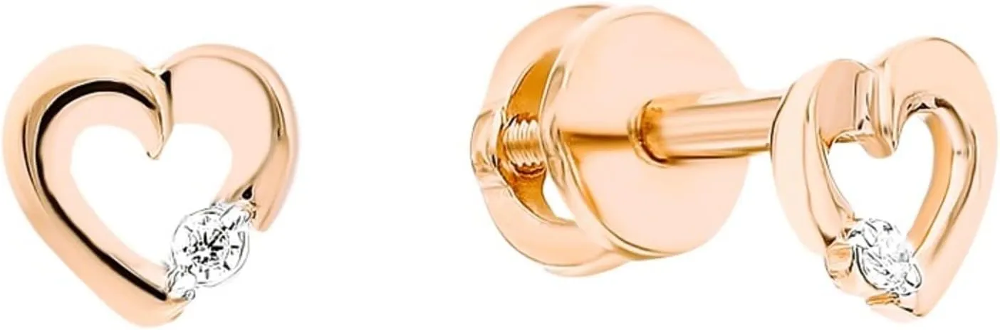 14k Gold Open Heart Diamond(0.04ct) Stud Earring, Tiny Heart Cartilage Piercing, Dainty Minimalist Earring, Cartilage Piercing Jewelry Gift for Her.