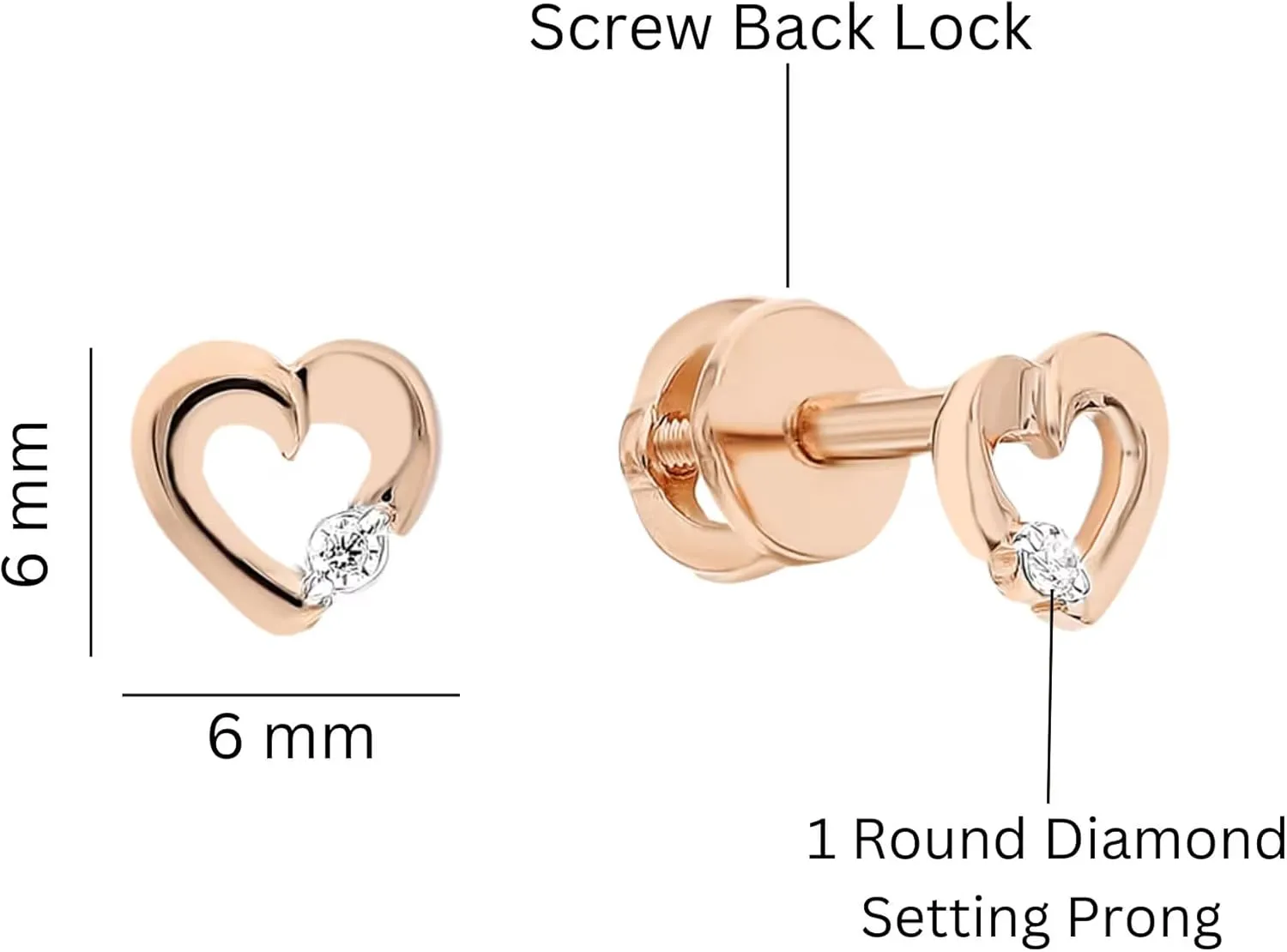 14k Gold Open Heart Diamond(0.04ct) Stud Earring, Tiny Heart Cartilage Piercing, Dainty Minimalist Earring, Cartilage Piercing Jewelry Gift for Her.