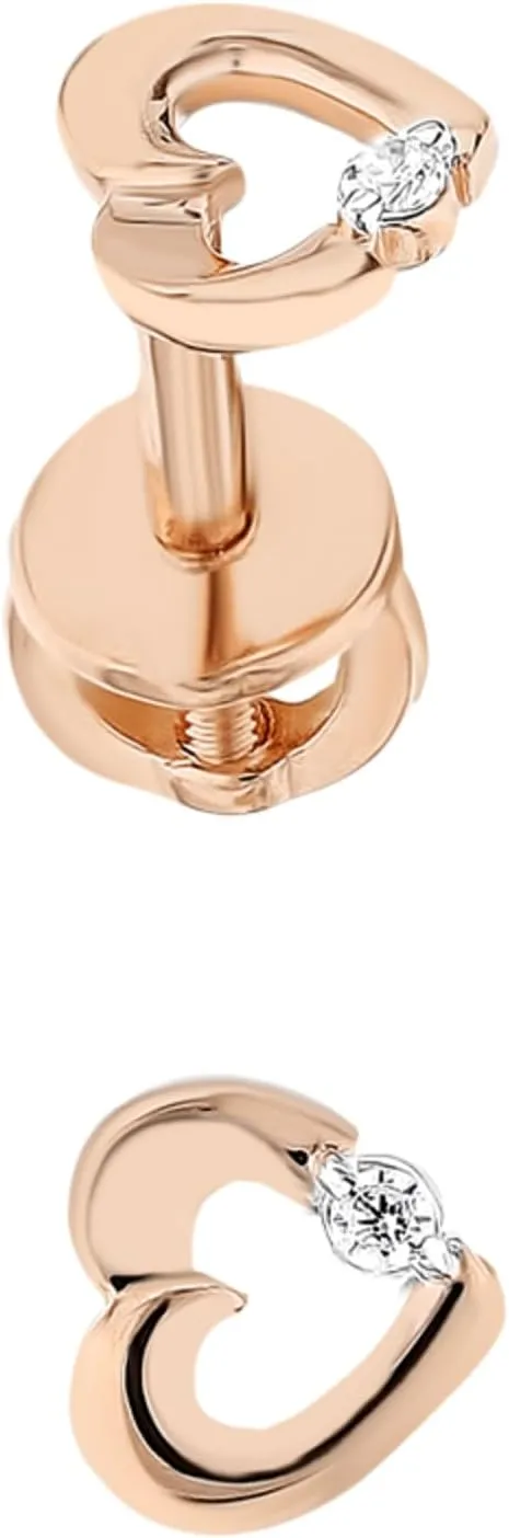 14k Gold Open Heart Diamond(0.04ct) Stud Earring, Tiny Heart Cartilage Piercing, Dainty Minimalist Earring, Cartilage Piercing Jewelry Gift for Her.