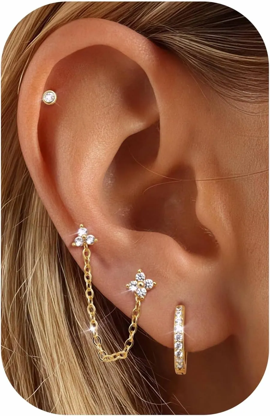 14K Gold Plated 925 Sterling Silver Stud Earrings for Women | Hypoallergenic Cartilage Earrings for Sensitive Ears | Dainty Small Studs Hoop Earring Stacks Set 20G Helix Tragus Piercing Jewelry