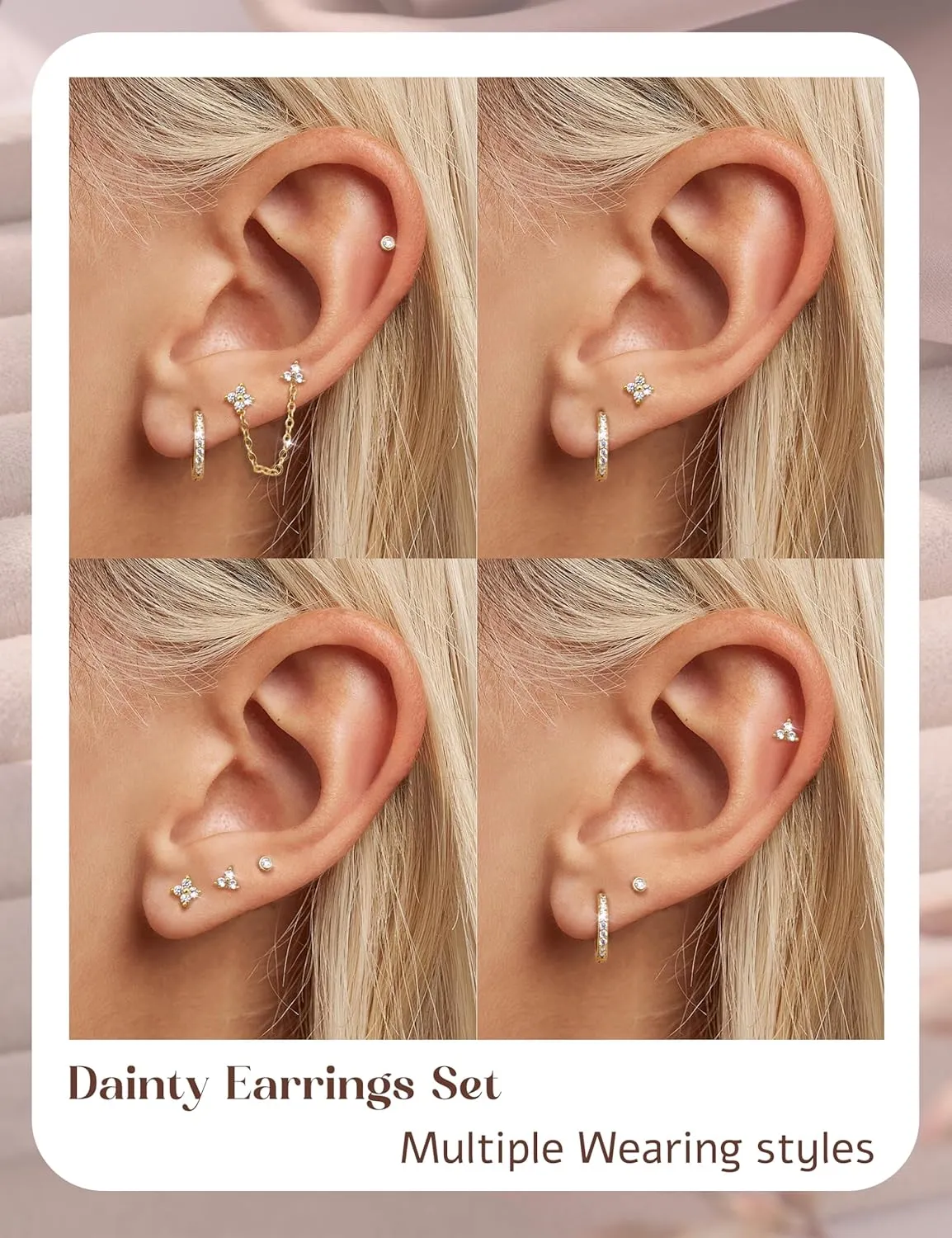 14K Gold Plated 925 Sterling Silver Stud Earrings for Women | Hypoallergenic Cartilage Earrings for Sensitive Ears | Dainty Small Studs Hoop Earring Stacks Set 20G Helix Tragus Piercing Jewelry