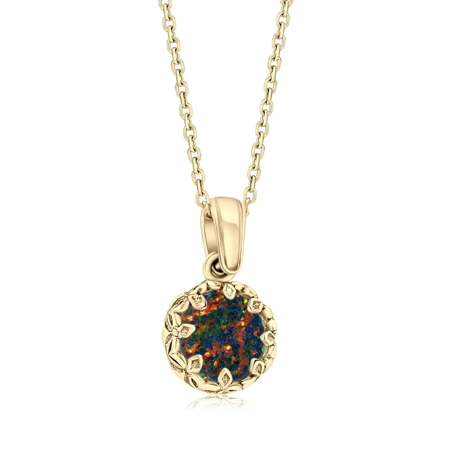 14K Gold Plated Black Opal Necklaces for Women - Black Opal Birthstone Necklace - Gold over 925 Sterling Silver - Gold Pendant Necklaces - Gold Minimalist Jewelry for Women - Prom Necklace