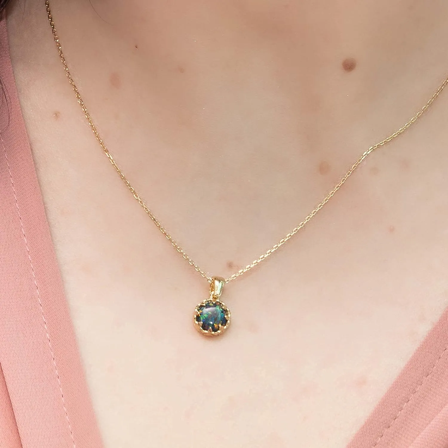 14K Gold Plated Black Opal Necklaces for Women - Black Opal Birthstone Necklace - Gold over 925 Sterling Silver - Gold Pendant Necklaces - Gold Minimalist Jewelry for Women - Prom Necklace
