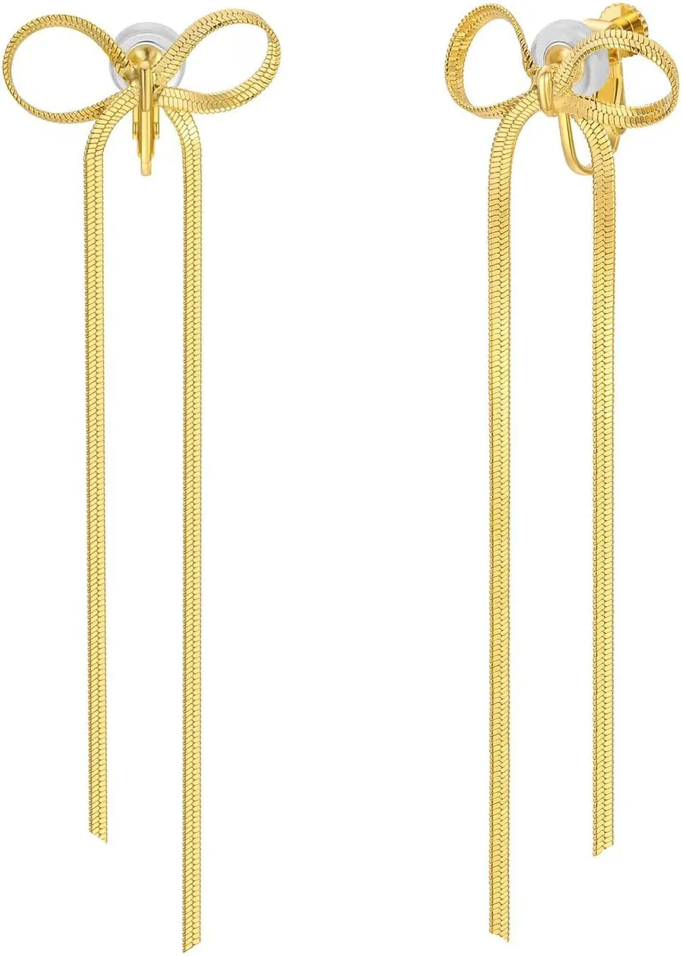 14K Gold Plated Bow Clip On Earrings Ribbon Earrings for Women, Non- pierced Clip on Earrings