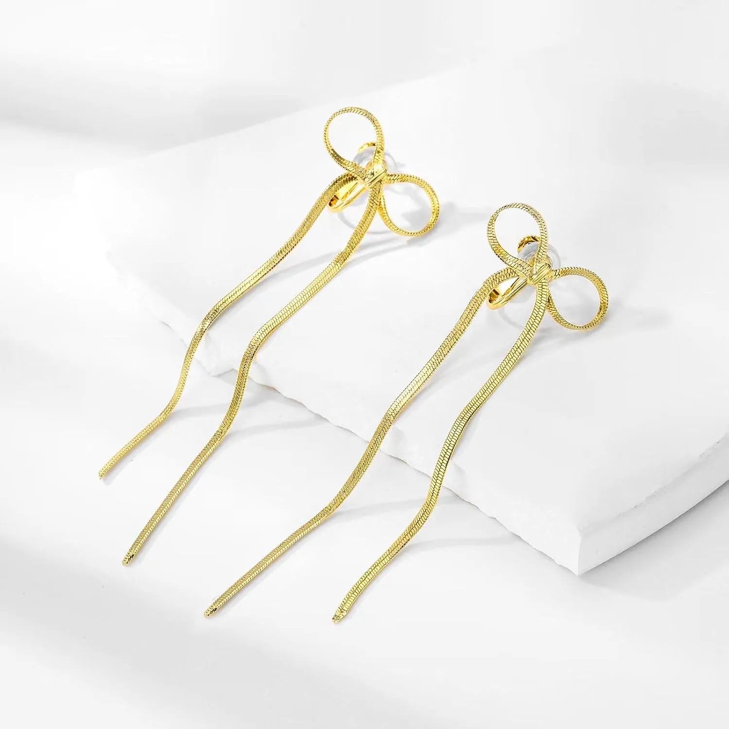 14K Gold Plated Bow Clip On Earrings Ribbon Earrings for Women, Non- pierced Clip on Earrings