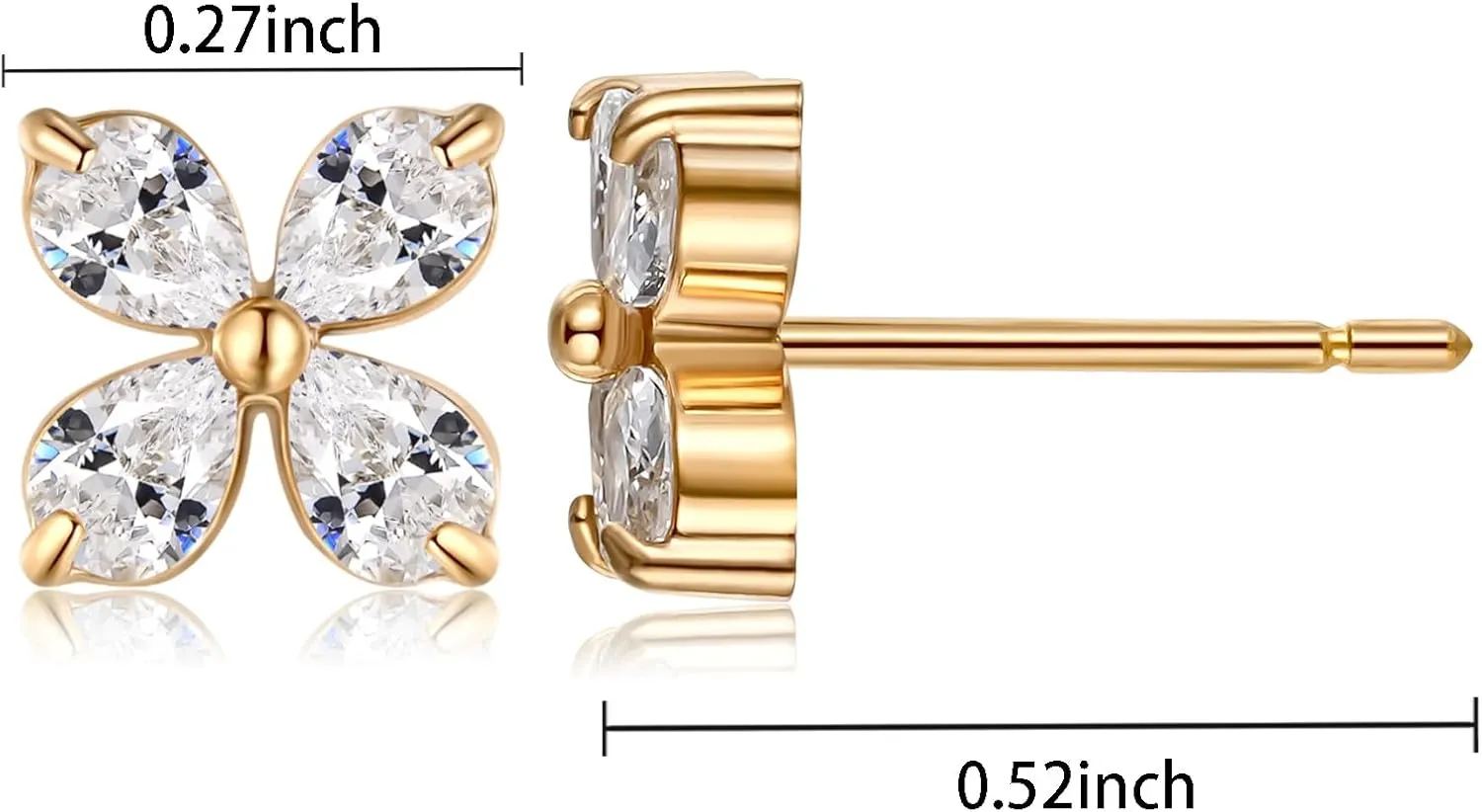 14K Gold Plated Cubic Zirconia Butterfly Earrings for Women Dainty Simple Hypoallergenic CZ Earrings
