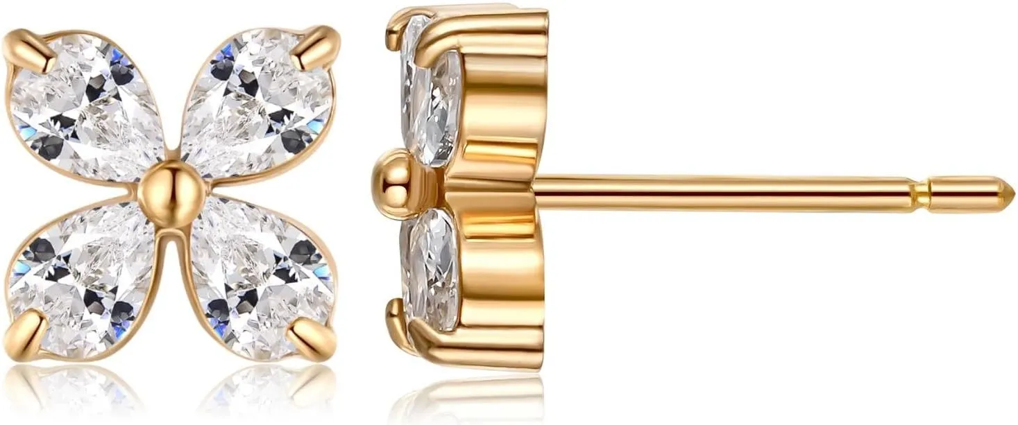 14K Gold Plated Cubic Zirconia Butterfly Earrings for Women Dainty Simple Hypoallergenic CZ Earrings